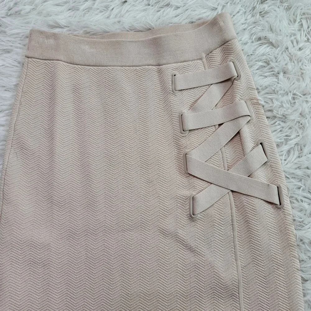 Jonathan Simkhai Blush Pink Grommet Jacquard Lace-Up Asymmetrical Midi Skirt XS